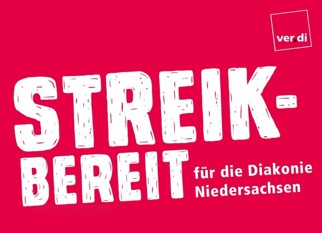 Rote Karte "Streikbereit für die Diakonie Niedersachsen"